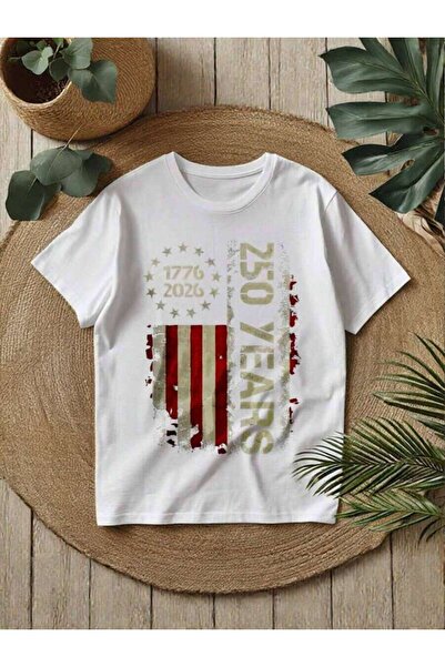 9JY USA 1776-2026 Printed T-Shirt For Men, 250-Year Vintage Flag Print, Patri...