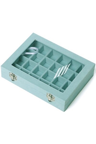 STARSTAR Jewelry box 24 compartments transparent lid blue 20x15x5cm.