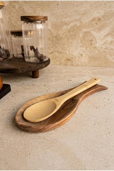 Atbyhome Acacia Wood Spoon Holder 27X11.5 cm - Dirty Spoon Holder for Counter...
