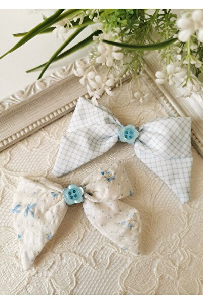 Halley Concept 2-Pack Blue Plaid and Floral Patterned Children's Hair Clips w...