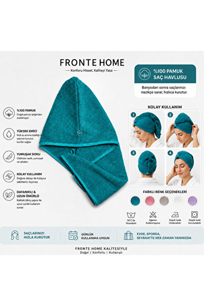 Fronte Home 100% Cotton High Absorbent Practical Hair Towel, Bonesi Turquoise