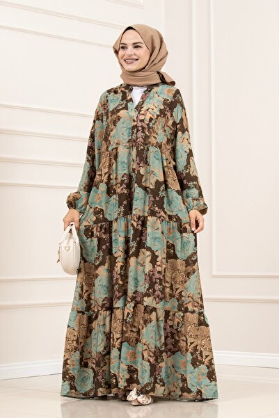 Sevitli Esin Half Button Robe Dress-Brown