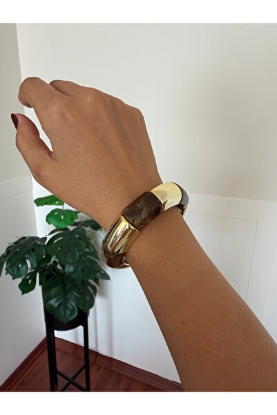 DGK COLLECTİON Awesome Bone Bracelet in Light Brown and Gold Colors, with Ela...