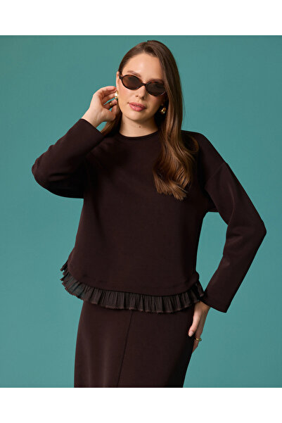 SCL Fırfır Detaylı Bisiklet Yaka Sweatshirt