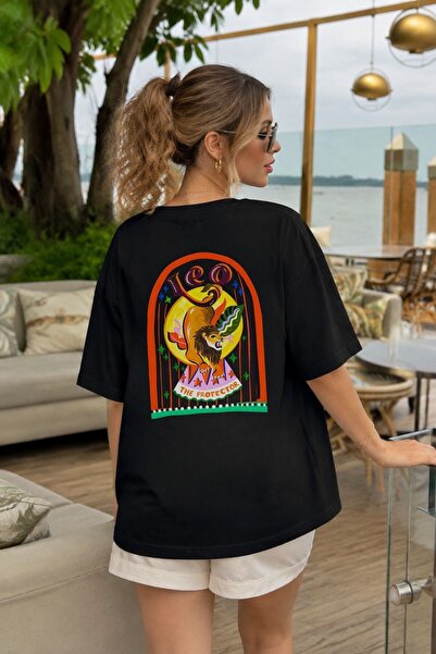 GIA - ART Women's Oversize T-Shirt Leo Printed Black – Crew Neck, Comfortable...