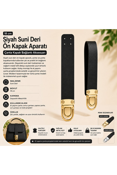 Kanguroom Black Leather Bag Cover with Locking Strap End – 18 cm with Gold Ap...