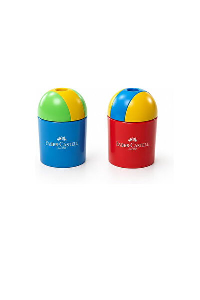 Faber Castell قطعتان من مبراة أقلام فابر مع حاوية، أسطوانية الشكل، ألوان زاهية