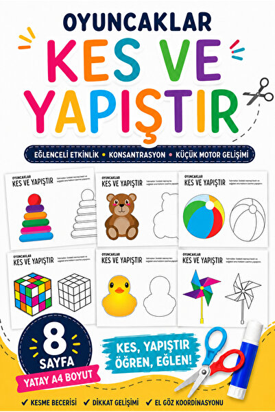Organik Yolda Toys Cut and Paste Activity Book |   8 Sheets A4 |   Cut and Pa...