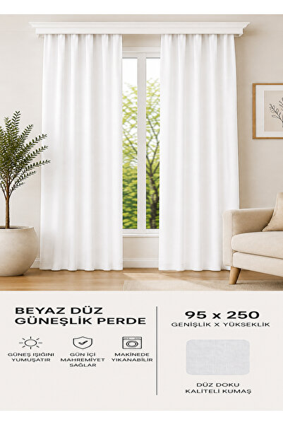 İQON Plain Thick Sunshade Curtain Satin White – Curtain Ready for Cornice 95X...