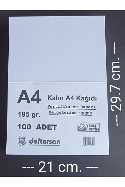 DEFTERSAN Kalın A4 Kağıdı 195 gram 100 adet Sertifika, Belge ve Diğer amaçlar...