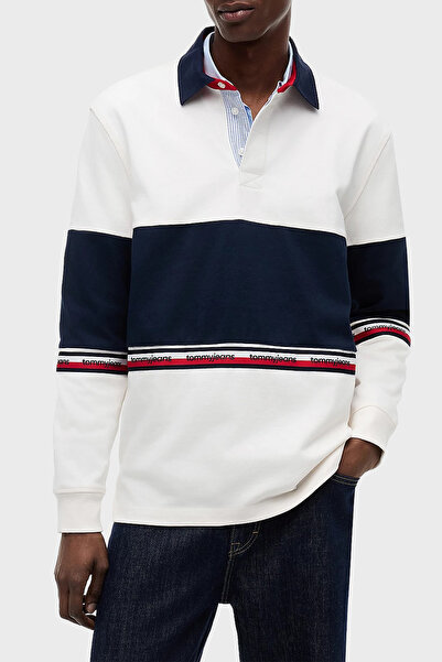 Tommy Jeans Renk Bloklu Pamuklu Relaxed Fit Düğmeli Polo Yaka Sweat Erkek POL...