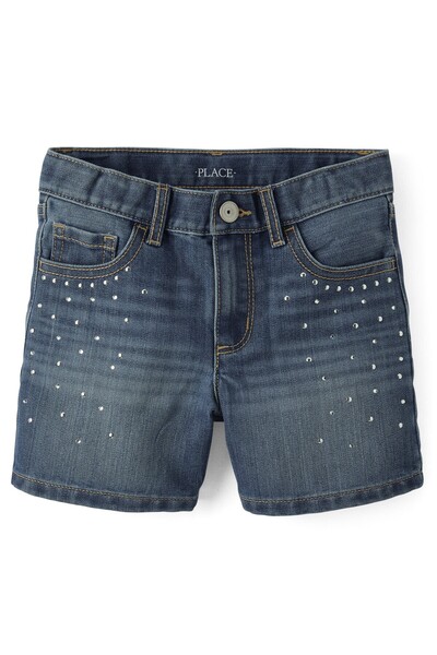 The Children's Place Girls Rhinestone Studded Midi Jean Shorts