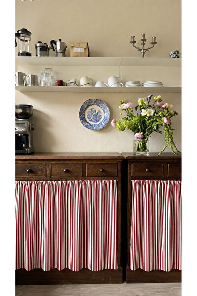 ToffyStore Red Striped Curtain (150X70Cm)