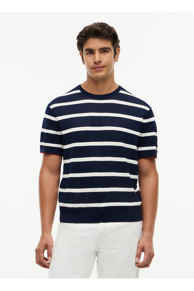 Tommy Hilfiger Lacivert Erkek Çizgili Triko T-Shirt MW0MW43942DCC_DC KNITTED ...