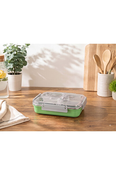 AROW Freshbox Paslanmaz Çelik 3 Bölmeli Yemek Kabı Mint Yeşili 600ml