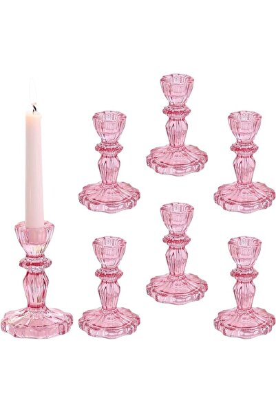 Home Zone Set of 6 Clear Taper Candle Holders for Table Centerpiece, Gold Tal...