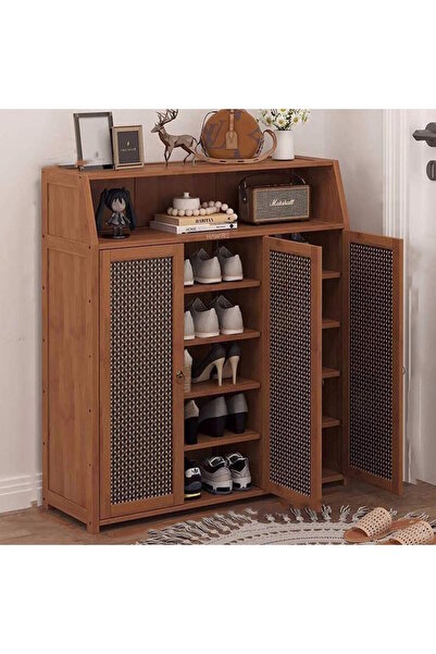 HAWIRE Pantofar hol PF-03 cu 3 usi din bambus, 100x90x31 cm, Model vertical p...