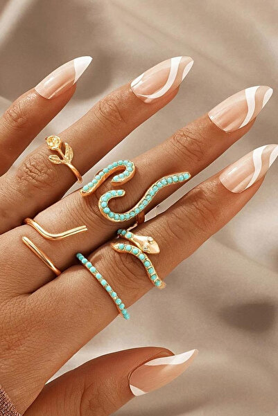 VeeShop Set 8 inele boho minimal, verigute cu serpi, trandafir si margelute t...