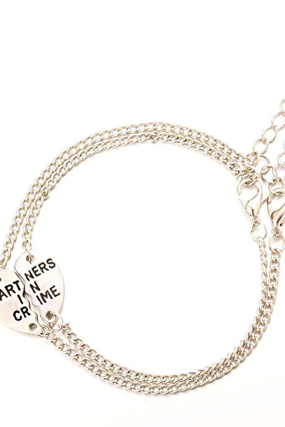 VeeShop Set bratarile prieteniei cu inimioara Partners in Crime - Argintiu