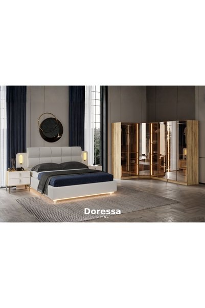 Doressa Living Bend Walnut 7 Kapılı Reflekte Camlı Köşe Yatak Odası Takımı