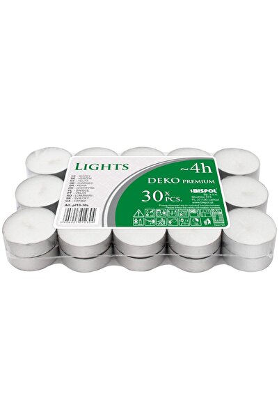 BISPOL Set 3 x 30 Lumanari Pastila Albe, 4 Ore