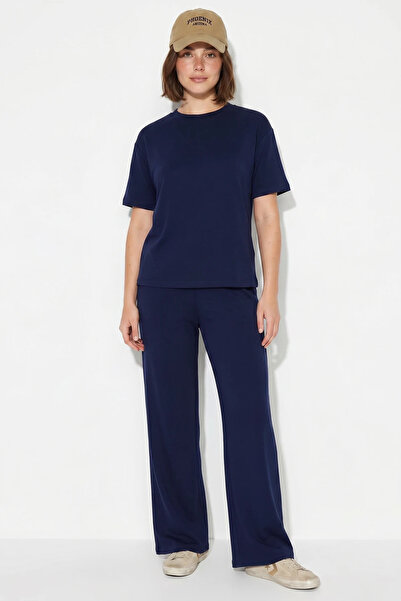 Efnaz style Women's Comfortable Flexible Modal Navy Blue Top and Bottom Set