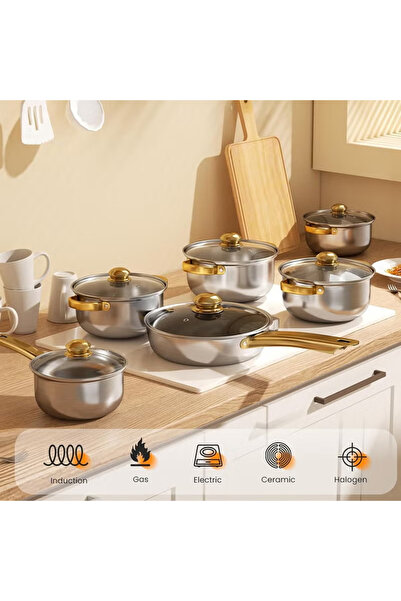 VUCATIN Stainless steel cookware set, including a stew pot, soup pot, and fry...