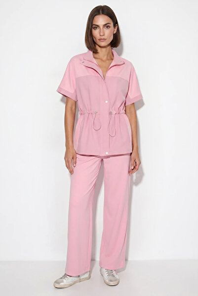 Efnaz style Women's Modal Fabric High Collar Stoppered Loose Leg Pink Trouser...