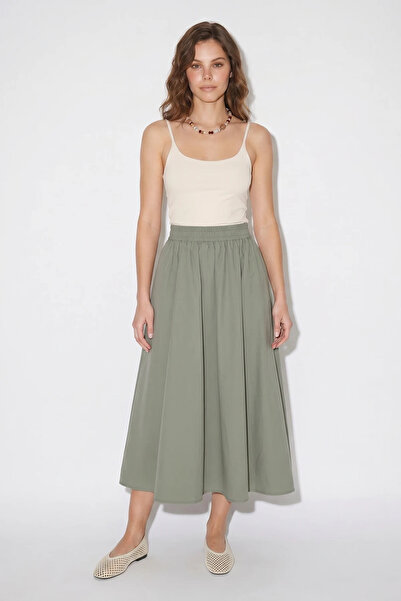 Efnaz style Women's Elastic Waist Cotton Long Flared Skirt with Pocket Detail...