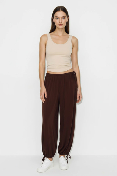 Efnaz style Women's Sandy Shalwar Brown Trousers with Adjustable Legs and Wai...