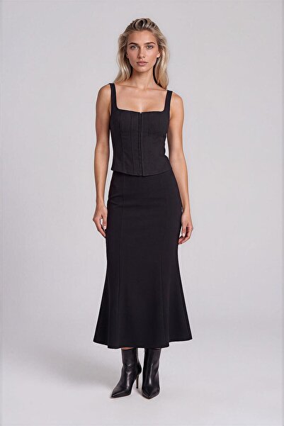 Vitrin Midi Length Patchwork Suede Skirt