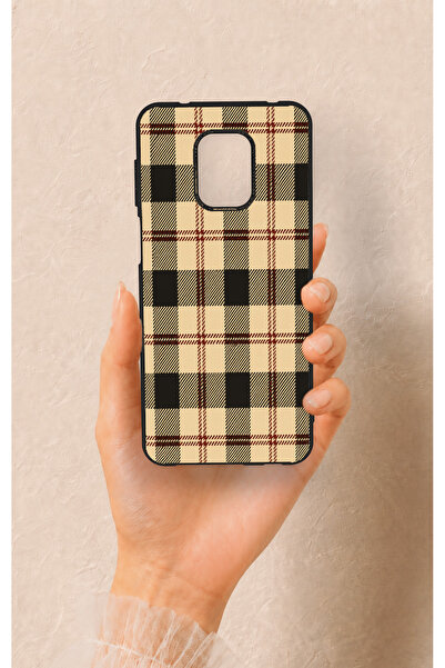 Vip Case Redmi Note 9 Pro 9S Uyumlu Krem Ekose Desenli Silikon Kılıf
