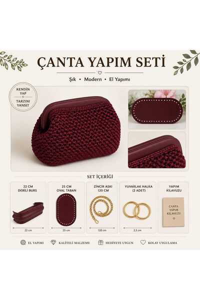 aurellen 22 Cm Derili Burs Çanta Yapım Seti 25 Cm Oval Taban 120 Cm Zincir As...