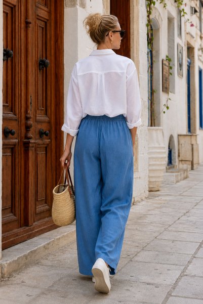 HÇ Hülya Çelik KİDSWEAR 2018 Kadın Denim Görünümlü Dökümlü Bol Pantolon
