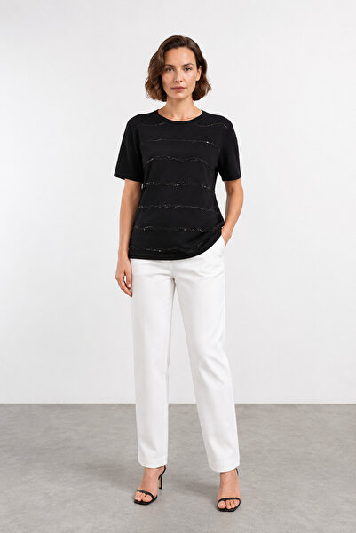 bihan store Women's Short Sleeve Knitwear Blouse W27-2813 - Black