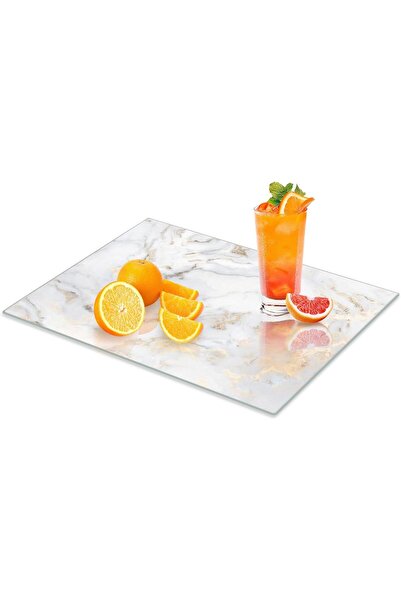 MODERN Tempered Glass Cutting Board for Kitchen,16"x 12", Gold Marble Glass C...