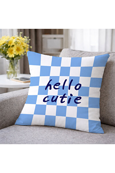 Evmila Hello Cutie Blue Checkerboard Patterned Decorative Throw Pillow Cover ...