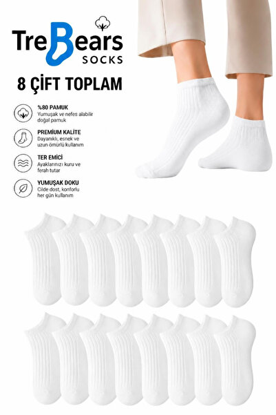 TreBears 8’li Paket Unisex Fitilli Derbi Desenli Patik Çorap Seti – %80 Doğal...