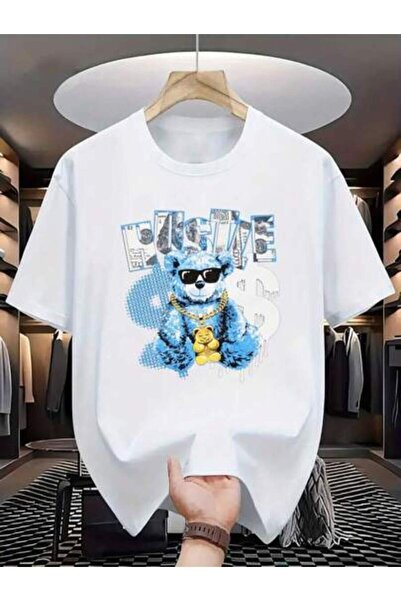 2BIR Bear And Letter Printed Men's Round Neck Fashion T-Shirt, Daily Wear Cas...