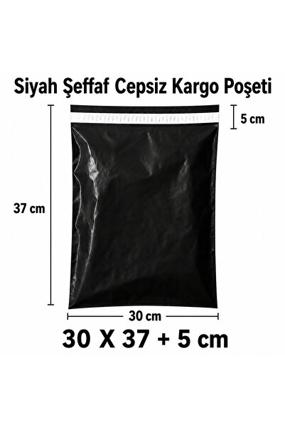 S&M AMBALAJ Siyah Şeffaf Cepsiz Kargo Poşeti 30 x 37 + 5 cm - 50 Adet