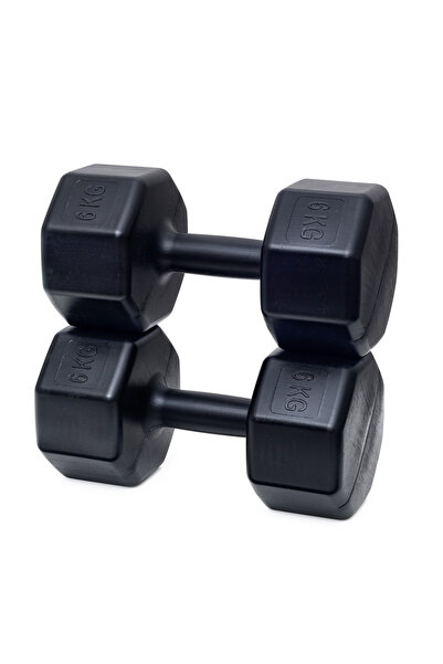 PS SPOR 2 Adet 6 KG Siyah Vinyl Dambıl Seti – Toplam 12 KG Profesyonel Fitness