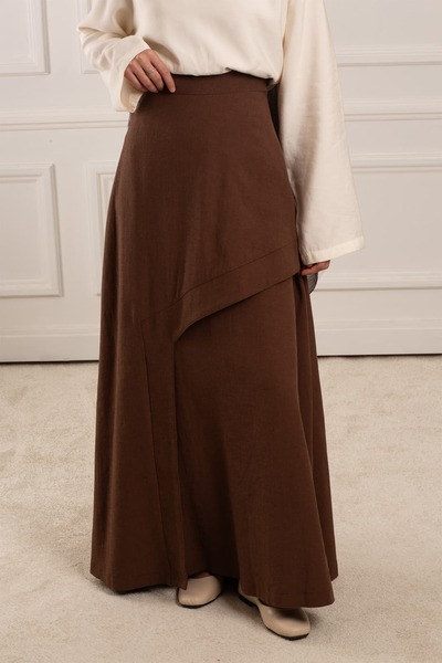 Emare Asymmetrical Linen Skirt Bitter Brown