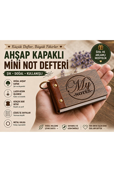 ROKH Mini Notepad with Wooden Cover, Leather Detail, Laser Engraved Gift