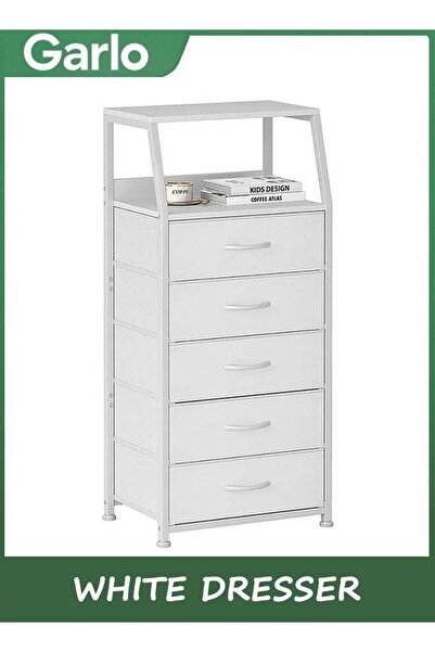 Garlo White Dresser with 5 Drawers, Vertical Storage Tower Fabric Dresser for...
