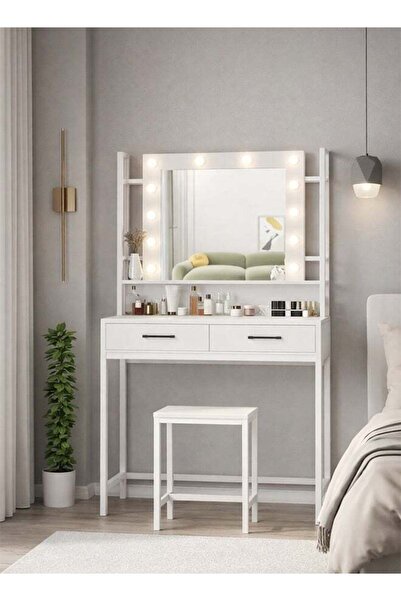 KEKE Makeup Vanity with Multiple Shelves and Drawers White