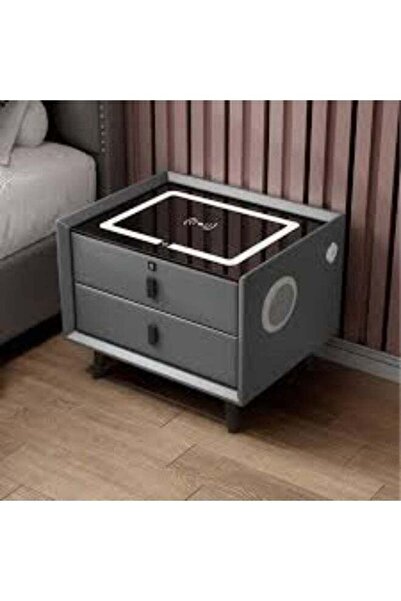 Generic Solid Wood Smart Bedside Table Simple Usb Led Nightstand Fingerprint ...