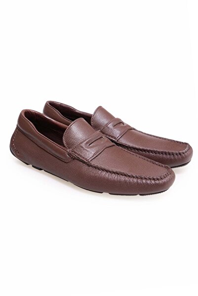 FRANCO CALVANI Brown Laceless Genuine Leather Men's Shoes