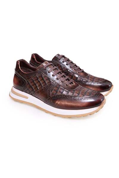 FRANCO CALVANI Brown Lace-Up Genuine Leather Men's Shoes
