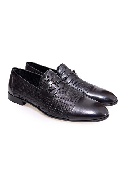 FRANCO CALVANI Black Color Laceless Genuine Leather Men's Shoes