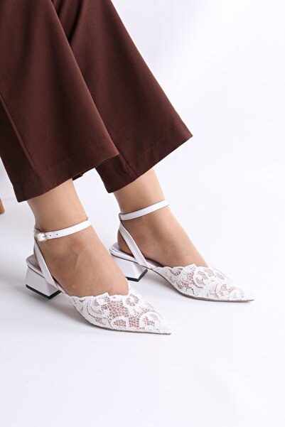 tulin women Amelya Lace Embroidered and Embroidered Back Strap Belt Heel Wome...